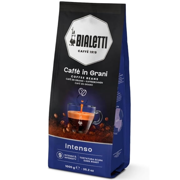 Bialetti Whole Coffee Beans, Italian Espresso Roast Coffee, Compatible with Bean to Cup & Espresso Machines  Rich Intenso flavour, Ideal for Coffee Lovers (1000g, Intenso)