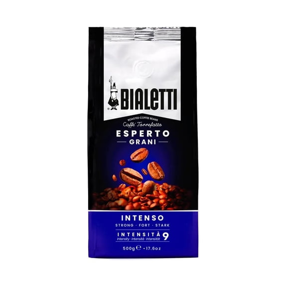 Bialetti Whole Coffee Beans, Italian Espresso Roast Coffee, Compatible with Bean to Cup & Espresso Machines  Rich Intenso flavour, Ideal for Coffee Lovers (500g, Intenso)
