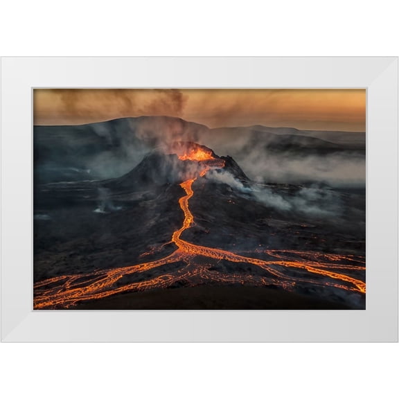 Bian, James 14x11 White Modern Wood Framed Museum Art Print Titled - Volcano Eruption