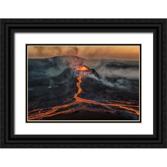 Bian, James 24x17 Black Ornate Wood Framed with Double Matting Museum Art Print Titled - Volcano Eruption