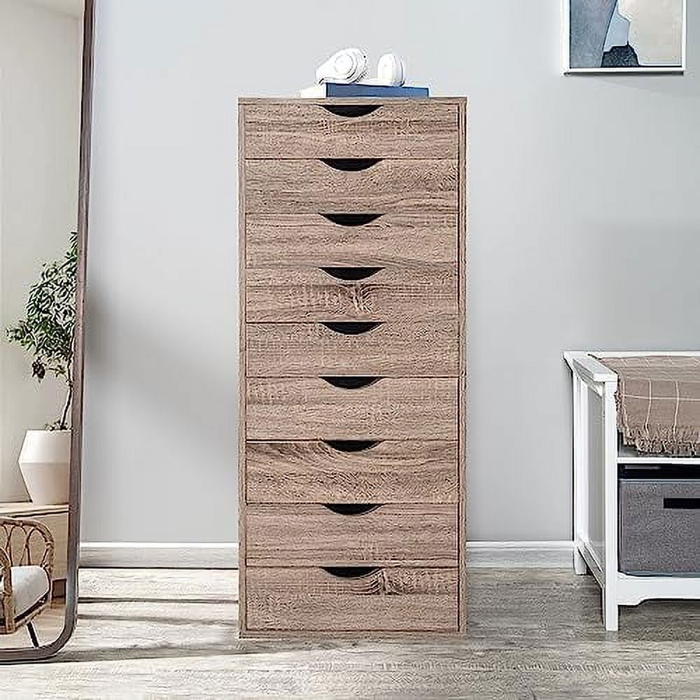 Bianca 9 Drawer Chest Wood Dresser Cabinet with Wheels Large Craft Organizer Drawer Unit for ...
