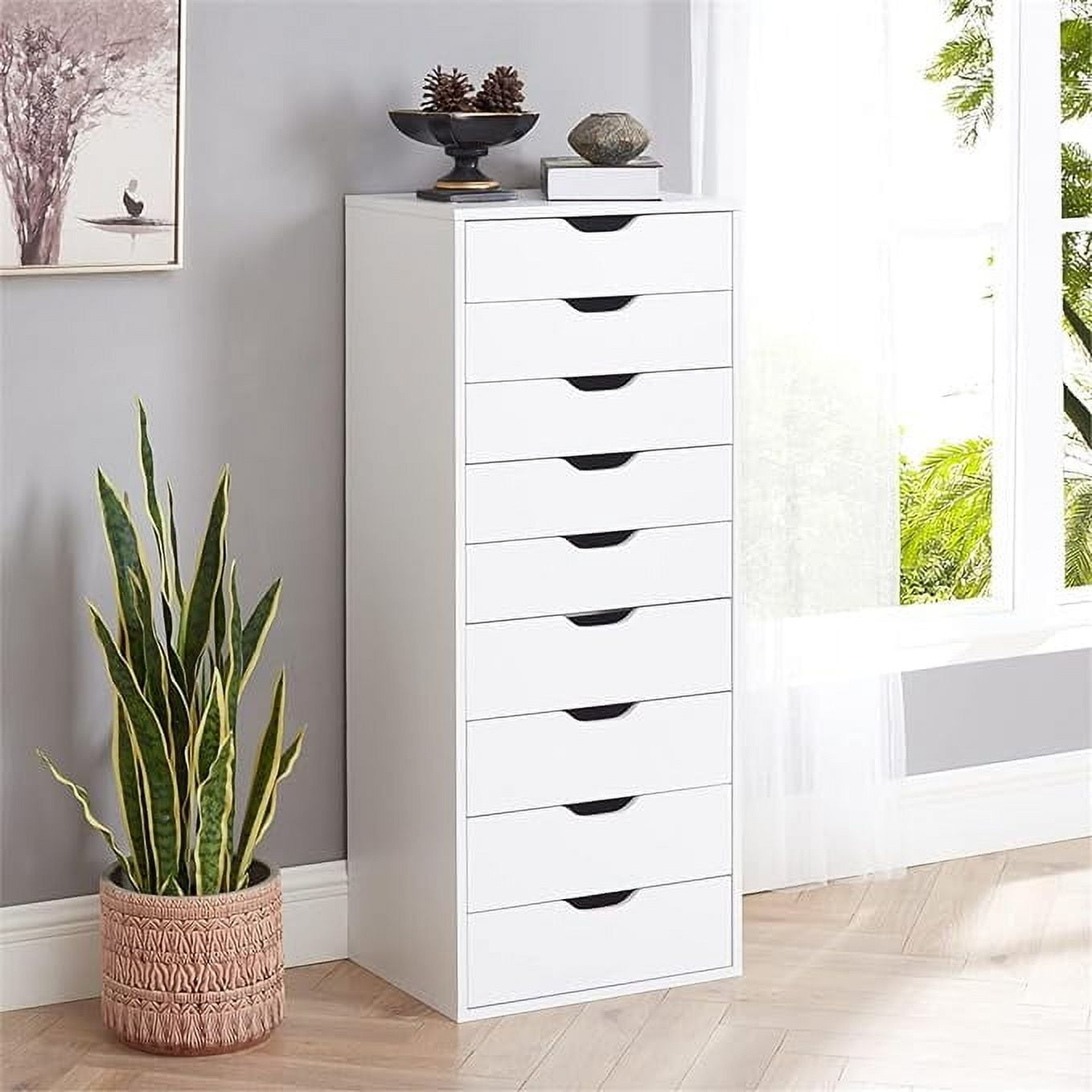 Bianca 9 Drawer Chest Wood Storage Dresser Cabinet with Wheels Large Craft Storage Organizer Makeup Drawer Unit for Closet Bedroom Office File