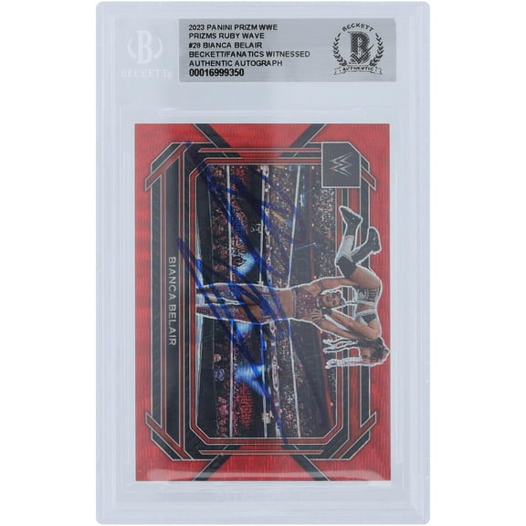 Bianca Belair WWE Autographed 2023 Panini Prizm Ruby Wave Prizm #28 Beckett Fanatics Witnessed Authenticated Card - Fanatics Authentic Certified