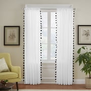Threadmade Bianca Semi-Sheer Window Curtain with Tassels, Black - 52"W x 84"L