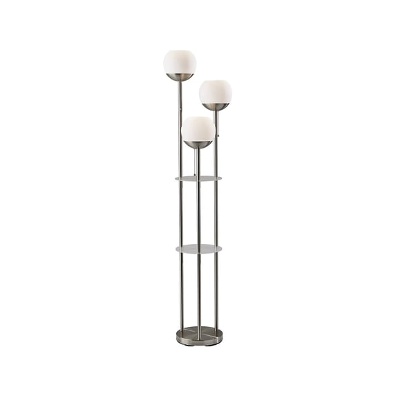 Adesso Bianca Shelf Floor Lamp, Brushed Steel, White Opal Glass Shade
