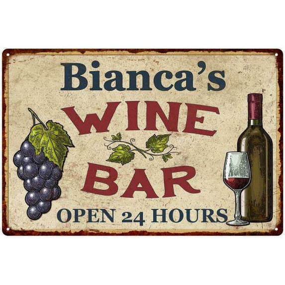 Bianca's Rustic Wine Bar Sign Wall Decor Kitchen Gift 8 x 12 High Gloss Metal 208120056412