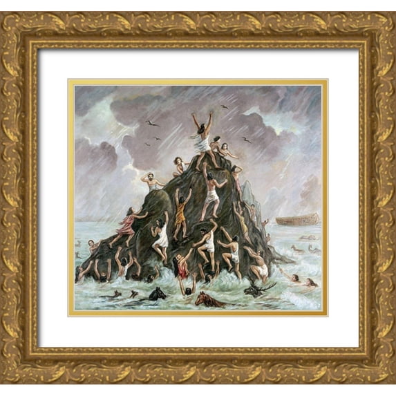 Bianchini, Vittorio 16x15 Gold Ornate Wood Framed with Double Matting Museum Art Print Titled - People Engulfed By The Flood