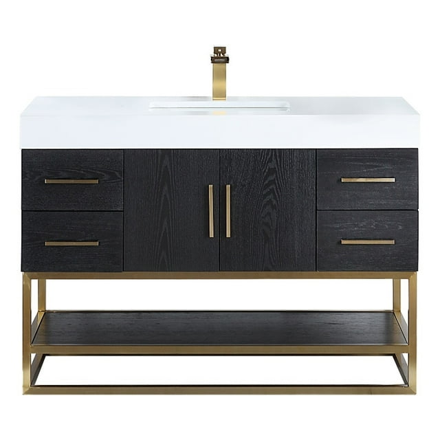 Bianco 48D" Wood Vanity in Black Oak with Composite Stone Top without Mirror