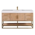 thumbnail image 1 of Bianco 60" Wood Vanity in Light Brown with  Composite Stone Top without Mirror, 1 of 15