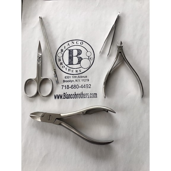 Bianco Brothers Instruments Professional Manicure Kit, Nail Kit Includes Cuticle Pusher, BB 1550 Nail Clipper, Cuticle Nipper, BB TW 302 Slant Point Mini Tweezer and Curve Point Nail Scissor