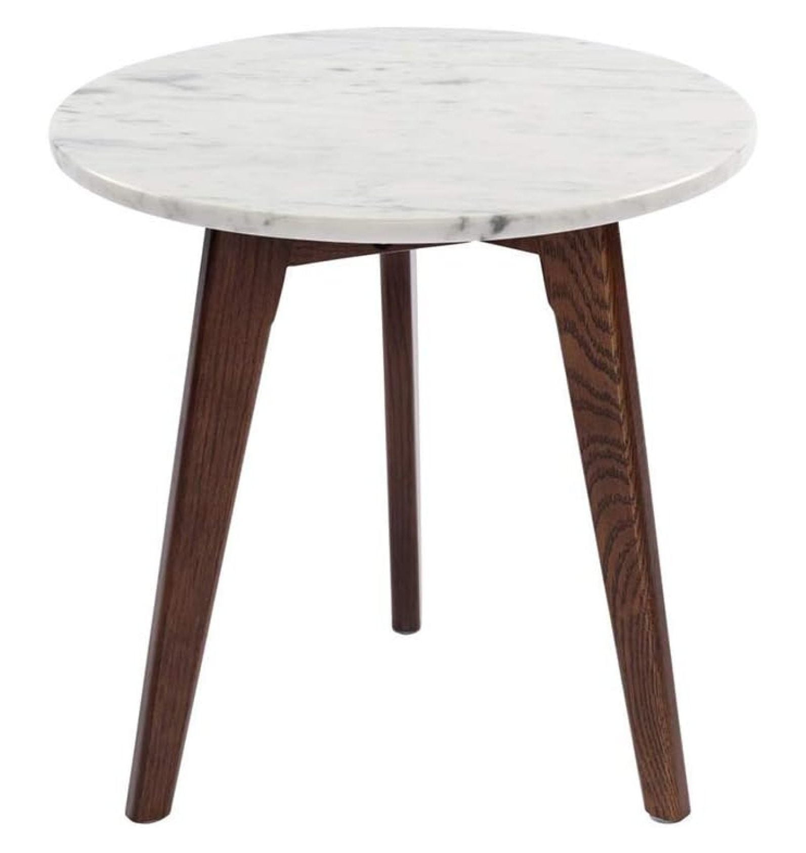 Cherie 19" Round White Marble and Elm Wood Side Table