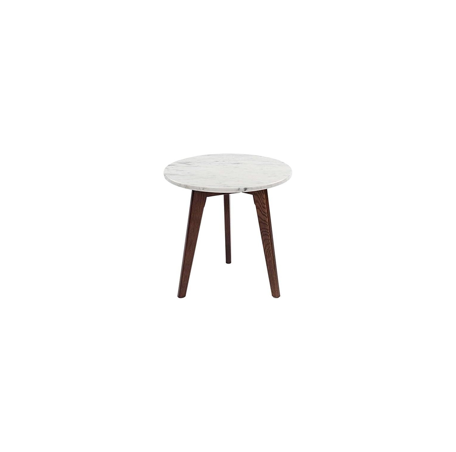 Cherie 19" Round White Marble and Elm Wood Side Table
