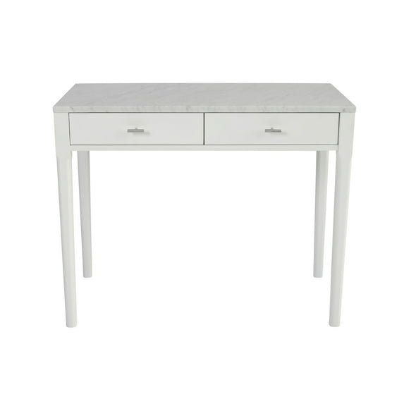 Meno 36" Rectangular Italian Carrara White Marble Console Table with White Leg