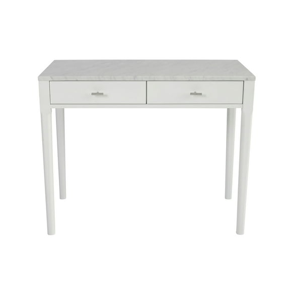 Meno 36" Rectangular Italian Carrara White Marble Console Table with White Leg