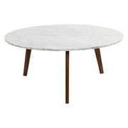 Bianco Collection Stella 31" Marble Coffee Table in White and Walnut