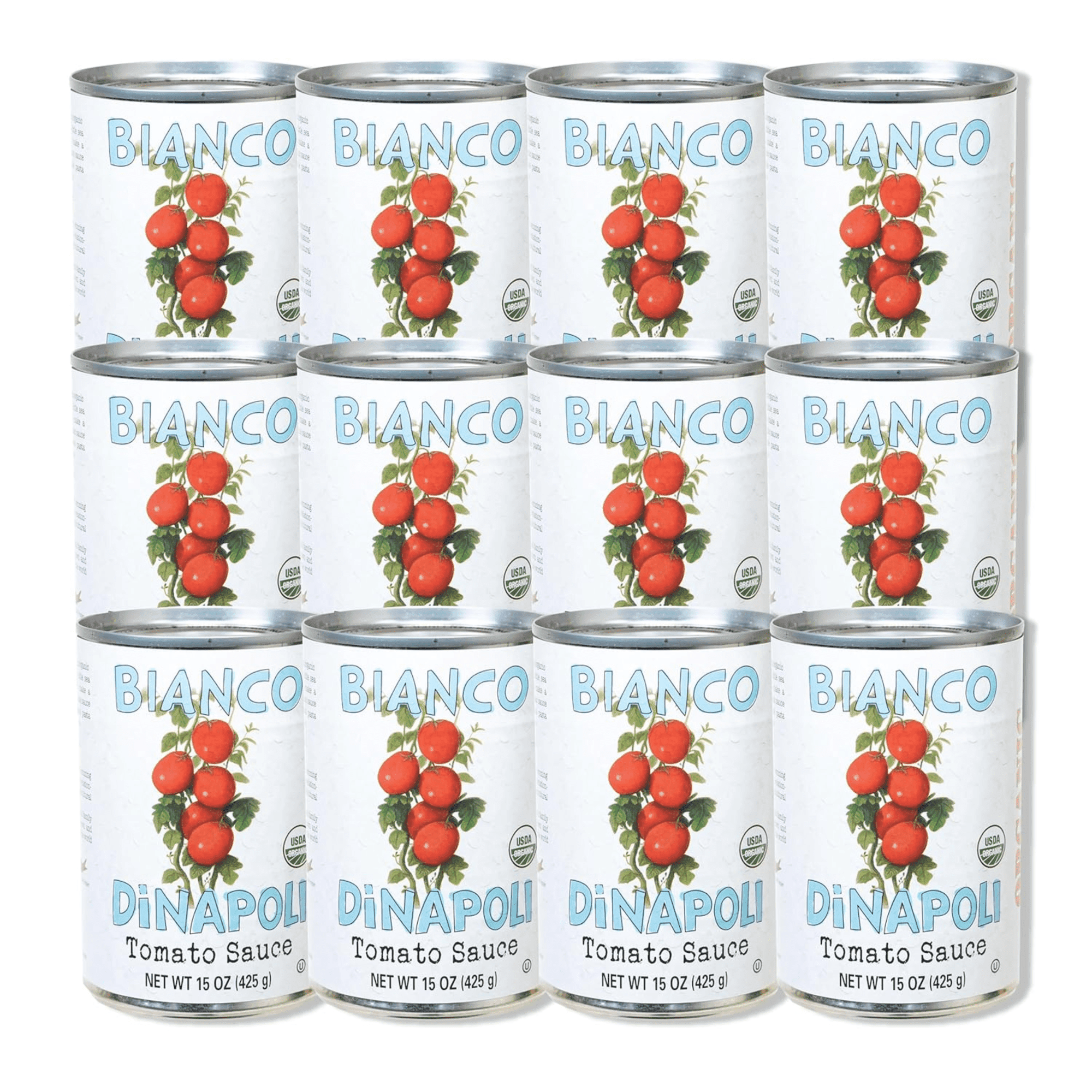 Bianco DiNapoli Organic Tomato Sauce, 15 Oz (Pack of 12), Vine Ripened California Grown Tomatoes, Canned Tomato Sauce for Soups, Pizza, Pasta and More
