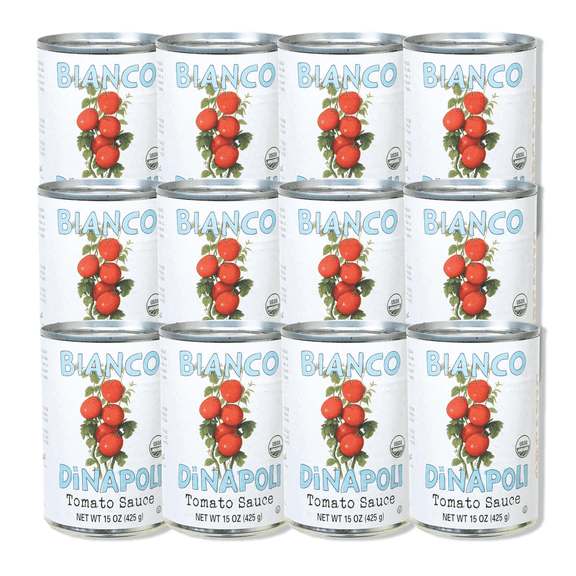 Bianco DiNapoli Organic Tomato Sauce, 15 Oz (Pack of 12), Vine Ripened California Grown Tomatoes, Canned Tomato Sauce for Soups, Pizza, Pasta and More