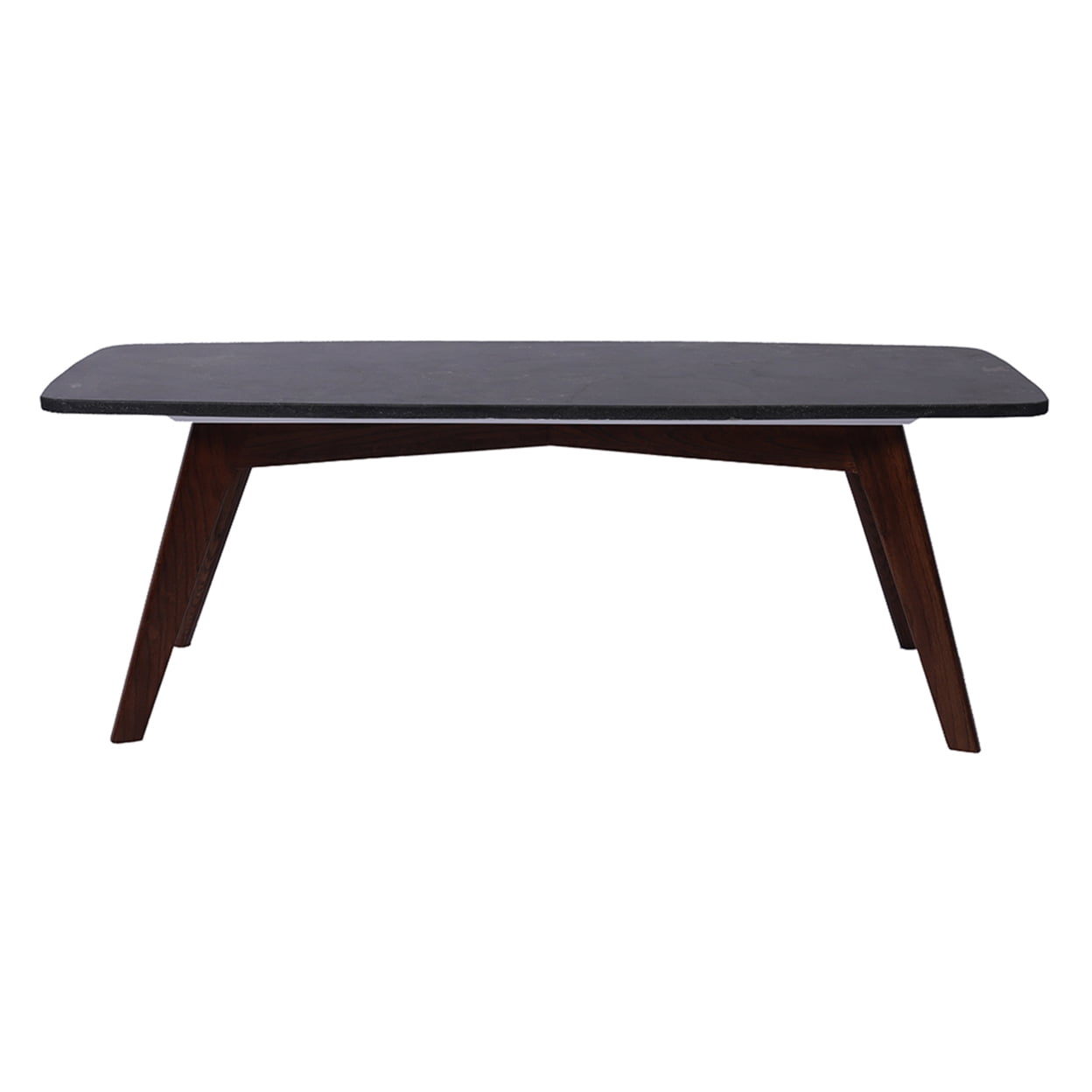 Bianco Faura 44" Black Marble & Walnut Wood Coffee Table with Storage
