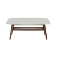 thumbnail image 1 of The Bianco Collection Laura 43" Rectangular Italian Carrara White Marble Coffee Table with Walnut Shelf, 1 of 5