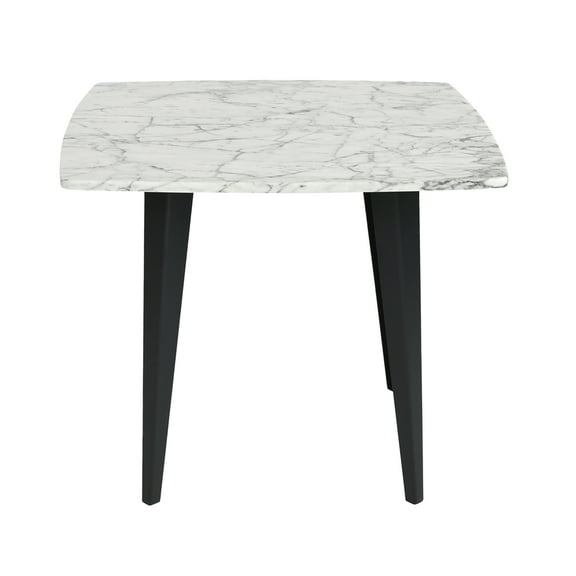 Bianco Soro 24" Square Italian Carrara White Marble Side Table with Metal Legs