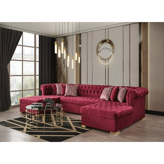 Bianco Velvet Maroon Double Chaise Sectional