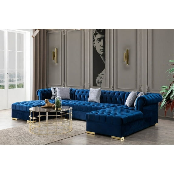 Bianco Velvet Navy Double Chaise Sectional