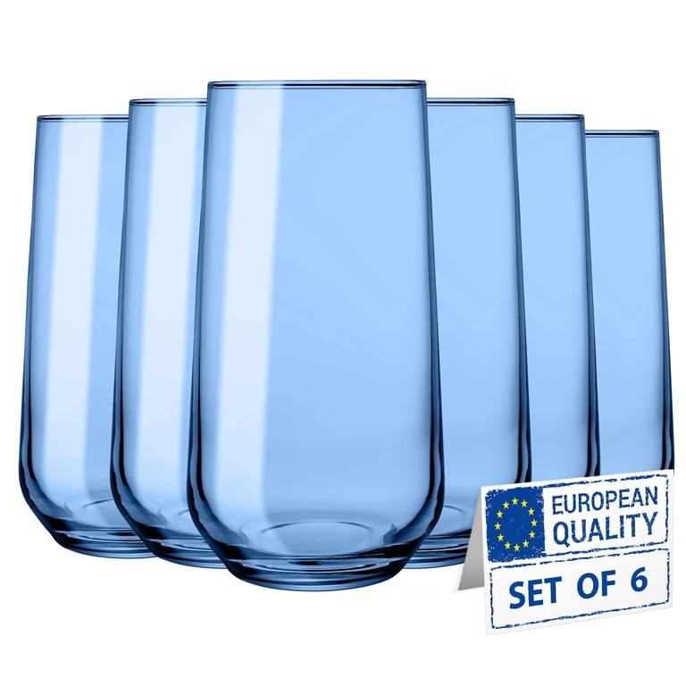 Biandeco Blue Drinking Glasses Set of 6 | 16 oz Blue Glass Cups | Highball  Drinkware for Cocktails, Long Drink, Water, Mojito, Juice, Soda