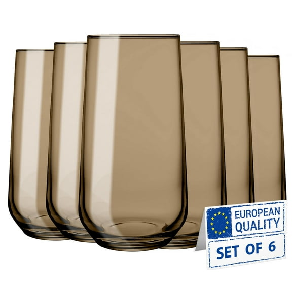 Biandeco Smokey Sand Drinking Glasses Set of 6 | 16 oz Sand Glass Cups | Highball Drinkware for Cocktails, Long Drink, Water, Mojito, Juice, Soda