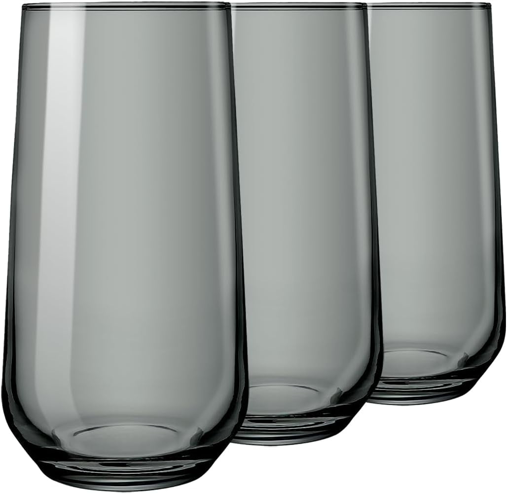Biandeco Toronto Gray Highball Glasses Set of 3, Glass Cocktail