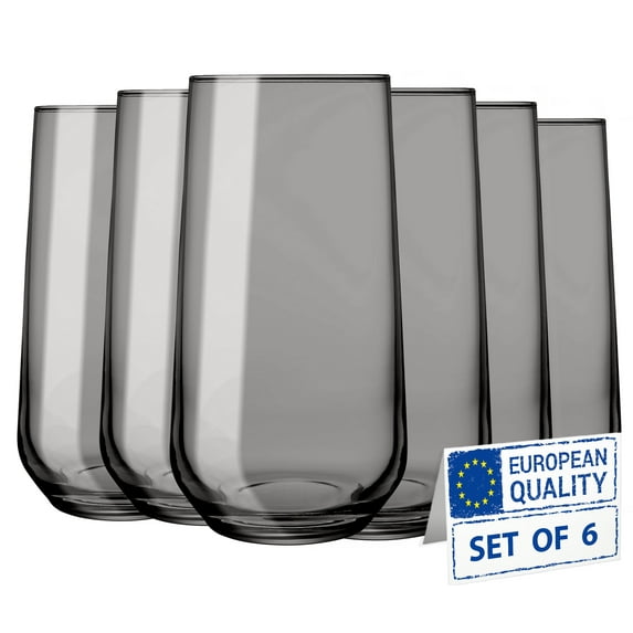 Biandeco Gray Drinking Glasses Set of 6 | 16 oz Gray Glass Cups | Highball Drinkware for Cocktails, Long Drink, Water, Mojito, Juice, Soda