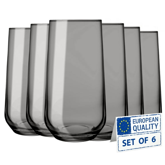 Biandeco Gray Drinking Glasses Set of 6 | 16 oz Gray Glass Cups | Highball Drinkware for Cocktails, Long Drink, Water, Mojito, Juice, Soda