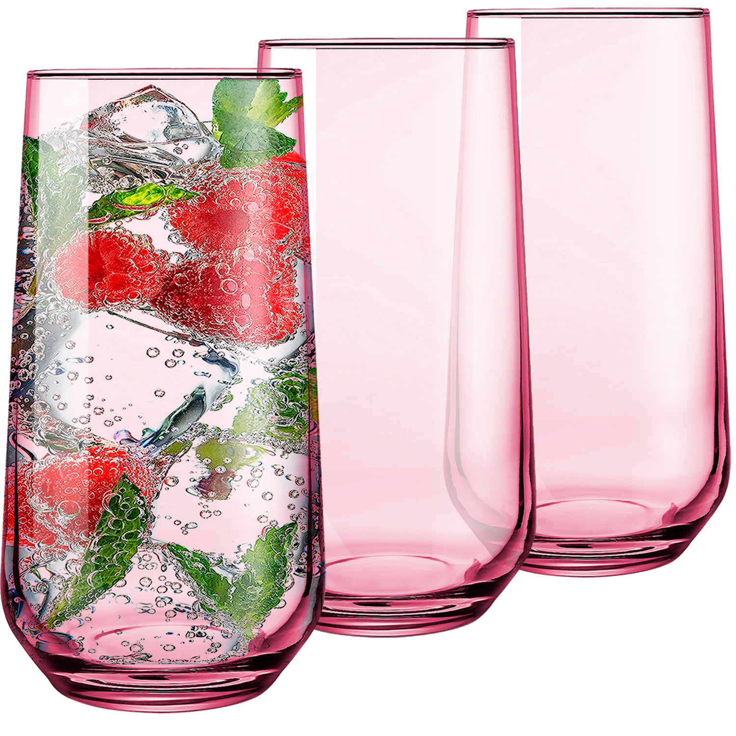 Biandeco Toronto Pink Highball Glasses Set of 3, Glass Cocktail