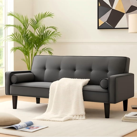 Bianlte 72" Futon Sofa Bed,Upholstered Folding Futon Sofa Couch,Modern Sofa Twin Size Futon Bed with Removable Armrests for Compact Living Space,Apartment,Gray03
