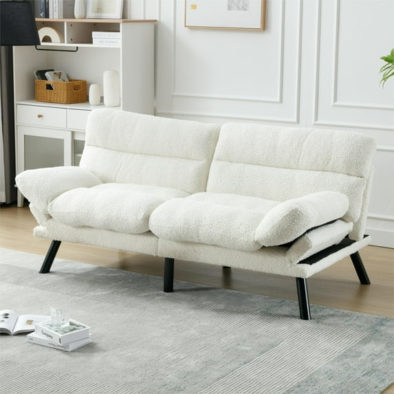Bianlte 98% Teddy Reclining Adjustable Armrests Futon Sofa Bed, White