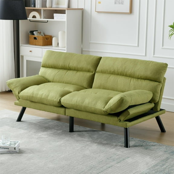 Bianlte Convertible Futon Reclining Sofa Bed with Adjustable Armrests, Green