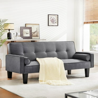 Bianlte Convertible Futon Sofa Bed,Upholstered Futon Couch Fabric Sleeper Sofa with Pillows for Living Room,Gray
