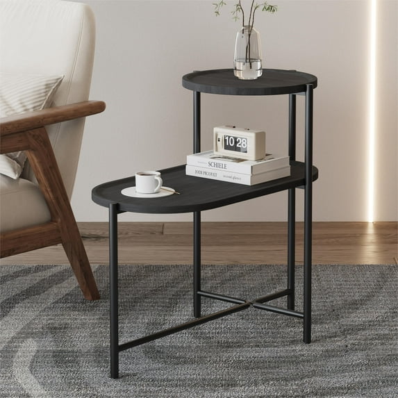 Bianlte Modern Sofa Side Table,Small Coffee Table,End Tables Nightstand with Wood Storage Shelf Living Room,Black