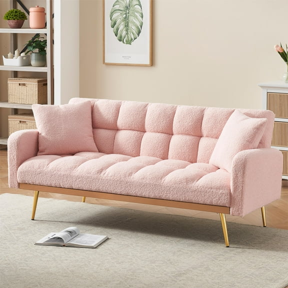 Bianlte Sponge Convertible Sofa Couch Futon Frame, Pink