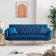 thumbnail image 1 of Bianlte Velvet Futon 71" x 37.79" x 29.92" Convertible Backrest Angles with Gold Metal Legs, Blue, 1 of 7
