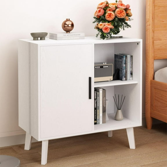 Bianlte Wood Storage Cabinet,Bedside Table,Modern Accent Buffet Cabinet,Free Standing Sideboard for Bedroom, Living Room, Kitchen or Hallway,White