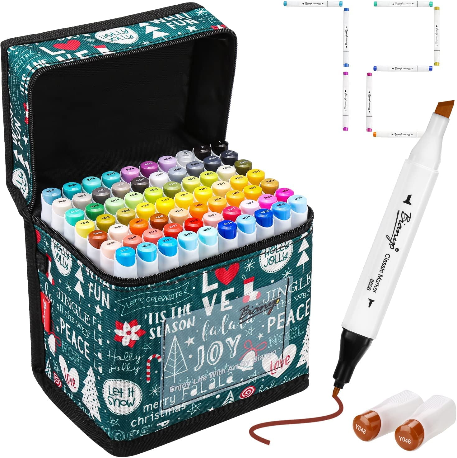 Bianyo 72 Primary Colors Alcohol-Based Dual Tip Bullet & Chisel Art Markers Set with Christmas Gift Bag, Other