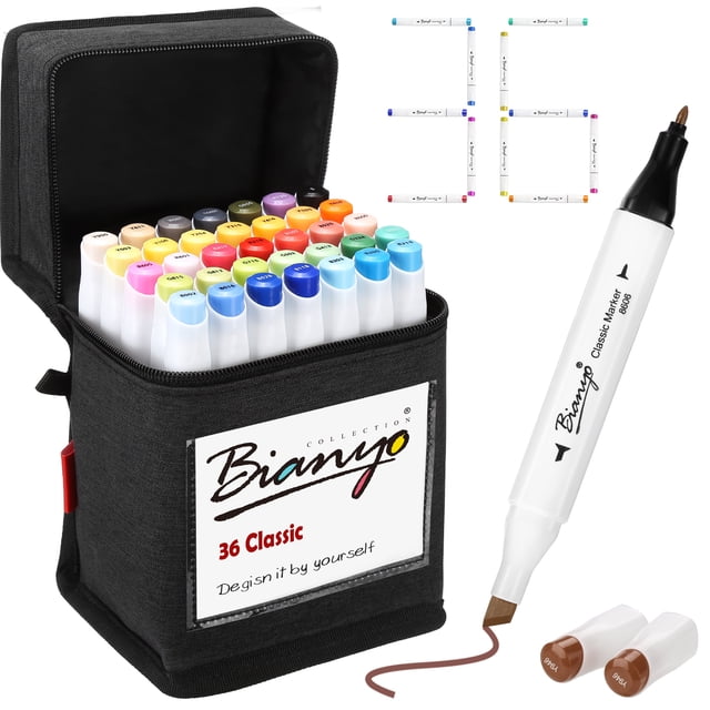 Bianyo Classic Series Fine Dual Tip Art Markers, Alcohol-Based, Set of ...