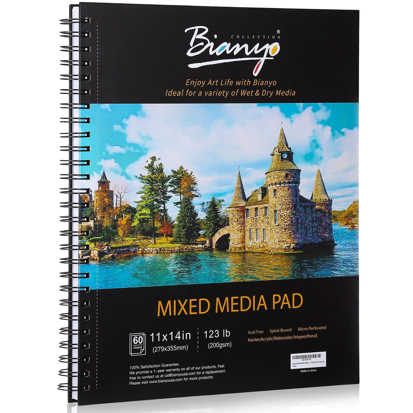 Bianyo Mixed Media Paper Pad, 11" X 14", 60 Sheets/Each, 123 LBS/200 GSM, Spiral-Bound Pad, Micro-Perforated, Ideal for Wet & Dry Media Like Art Marker, Watercolor, Acrylic, Pastel, Pencil, Charcoal