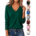 thumbnail image 1 of Biaocheng Women's 100% Cotton V Neck Knit Sweater Long Sleeve Solid Color Lightweight Casual Pullover Top，Green XL, 1 of 5