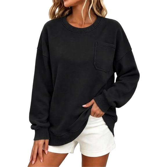 Biaocheng Women's Crew Neck Long Sleeve Sweatshirt with Front Pocket Casual Loose Fit Pullover for Fall Winter