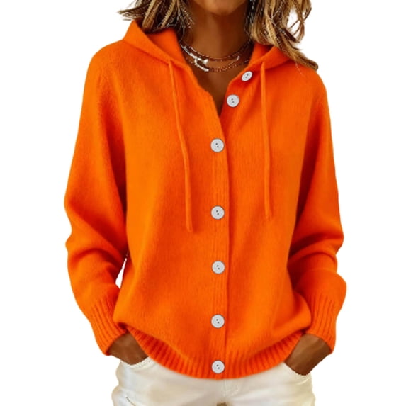 Biaocheng Women's Hooded Cardigan Sweater Coat Casual Long Sleeve Button Down Knit Tops with Pockets Solid Color Fall Winter Outerwear