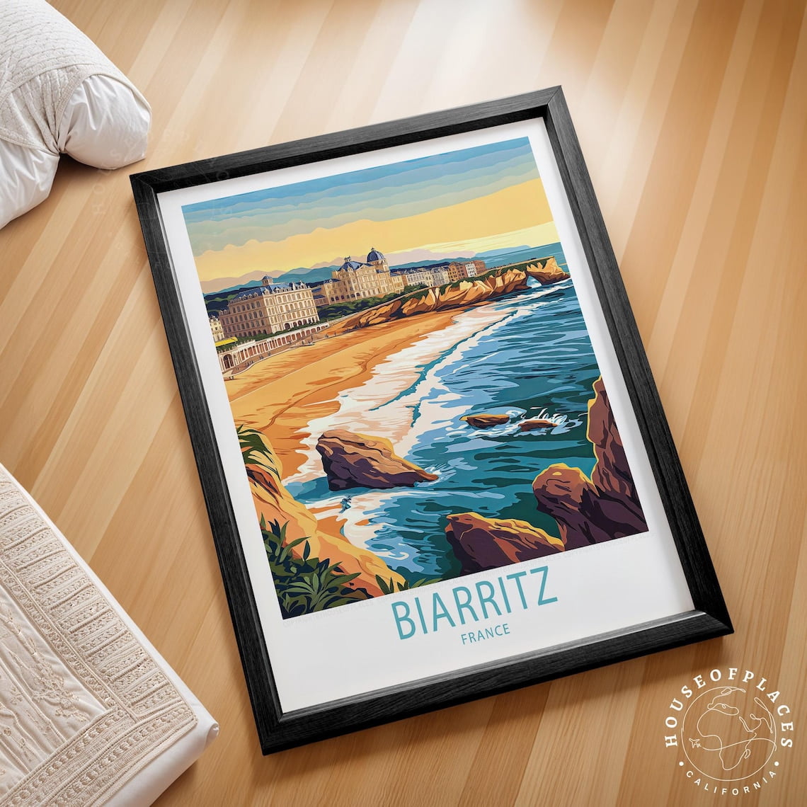 English Riviera Print Biarritz France Coastal Travel Wall Art Print, French Riviera Home ...