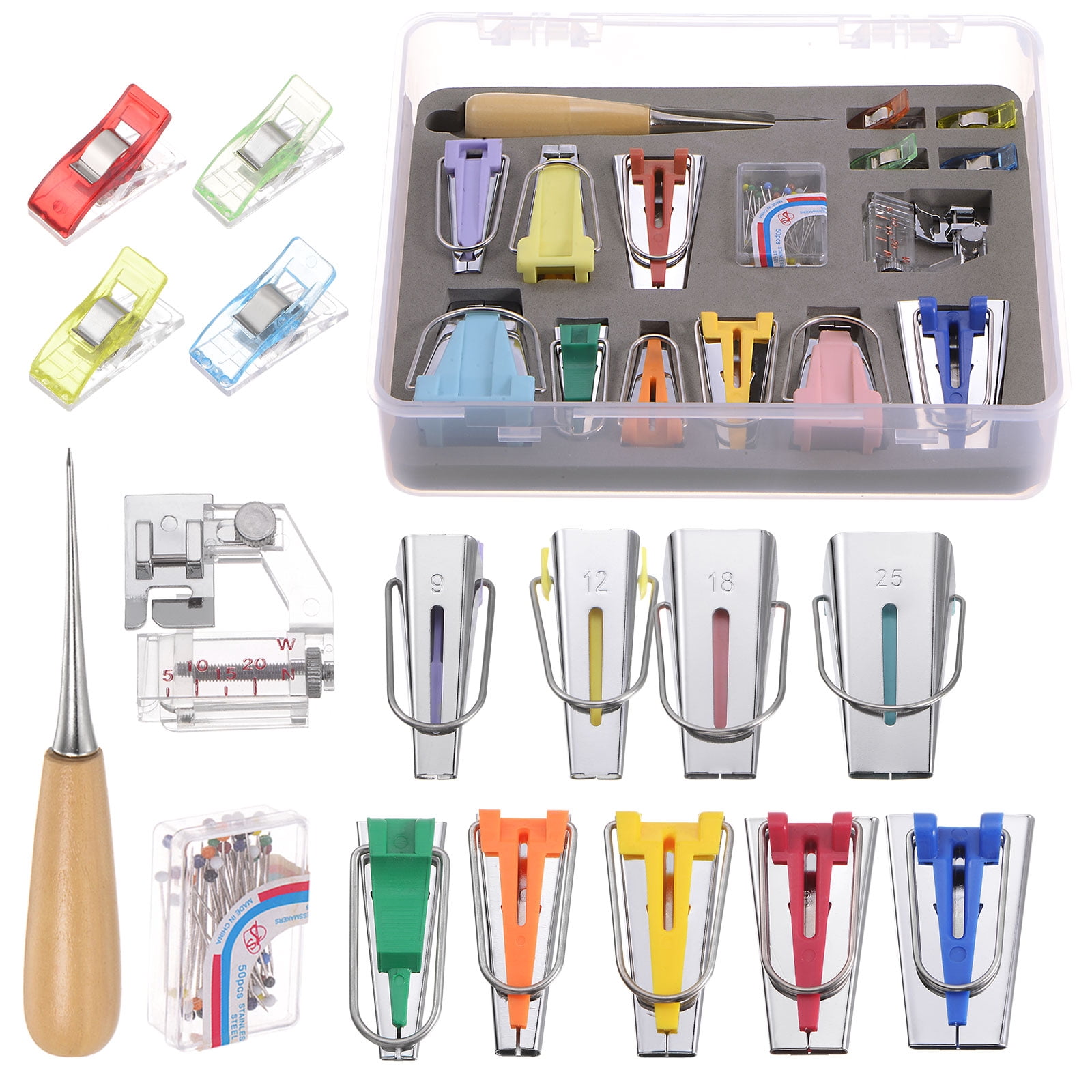 Pin Packet Awl Pin Bias Tape Maker Kit 9 Size with Sewing Clip, Presser Foot, Bead Head ...