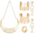 thumbnail image 1 of Bib Choker Necklace Set Gold Statement Necklaces Wide Cuff Bangle Bracelet Long Statement Dangle Earrings Adjustable Ring Long Statement Costume Jewelry Set Gift for Wife Daughter Her Golden, 1 of 7