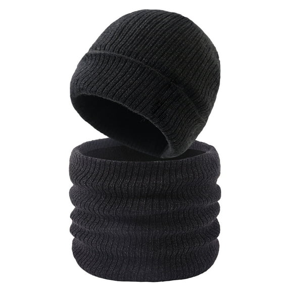 Bib Hat Two Piece Set Thickened And Padded Knitted Plush Woolen Hat Scarf Outdoor Hat Set